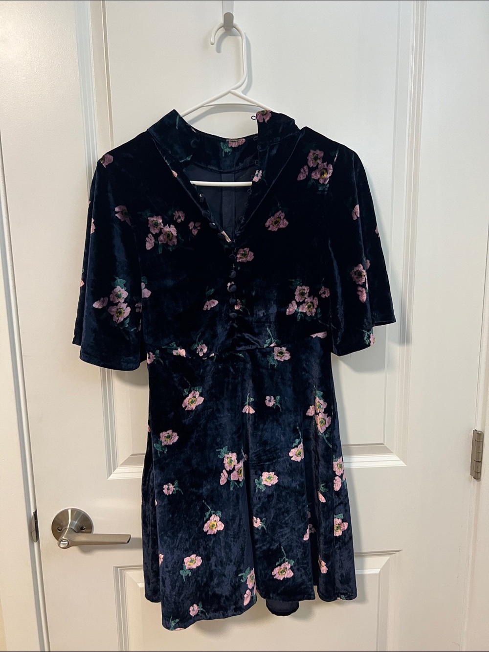 Free People Velvet Floral Mini Dress in Navy and Pink